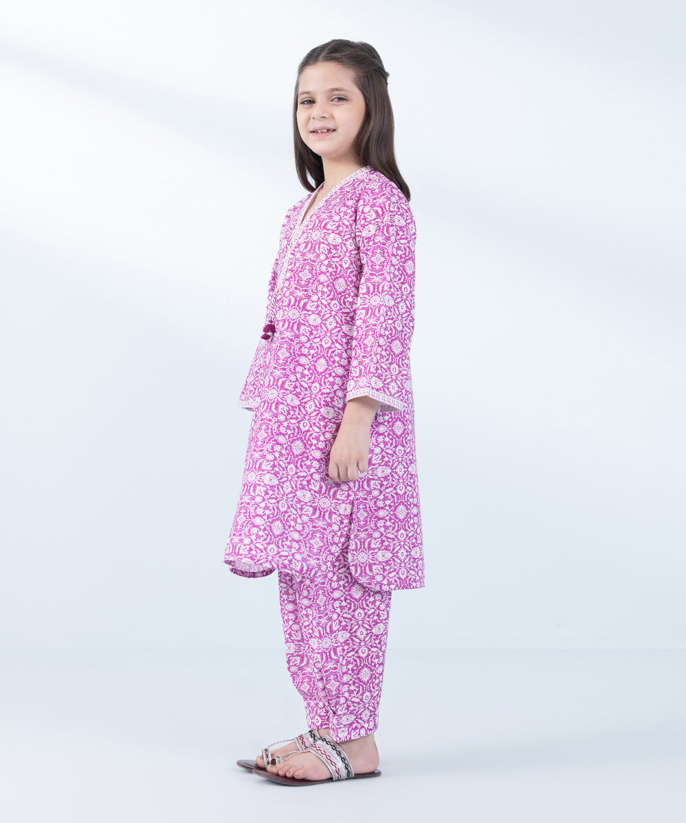 Girl's 2 Piece Printed khaddar Suit