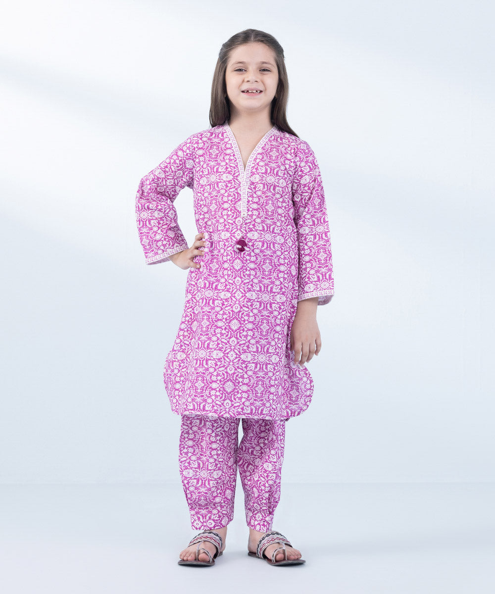 Girl's 2 Piece Printed khaddar Suit