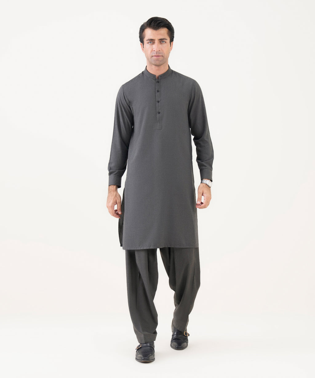 Men's Viscose Plain Charcoal Kurta Shalwar
