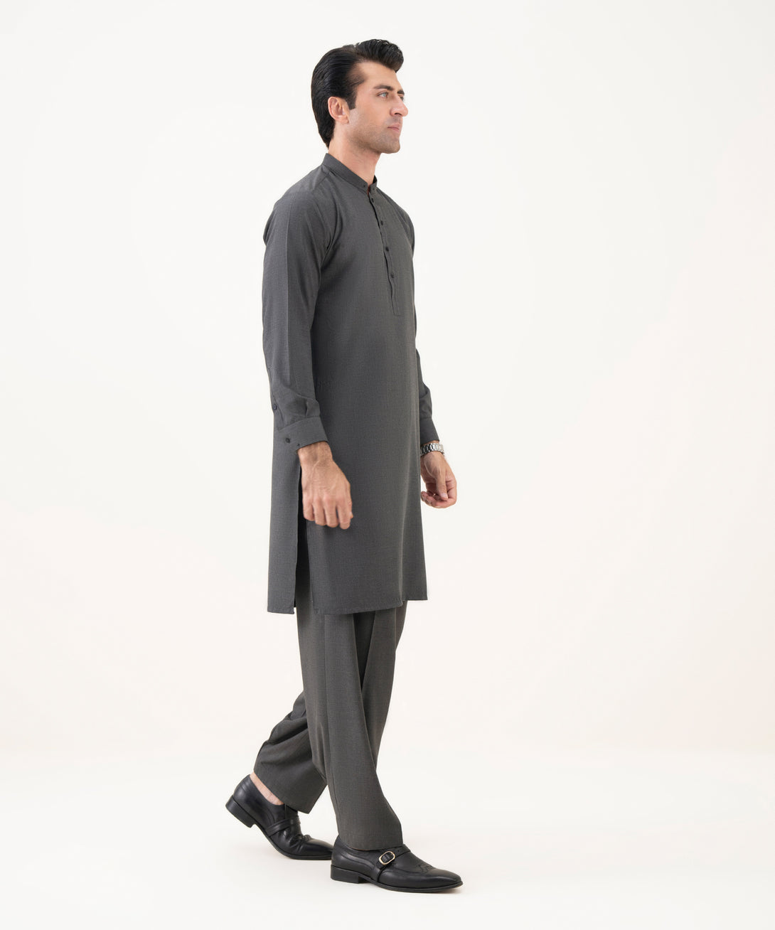 Men's Viscose Plain Charcoal Kurta Shalwar