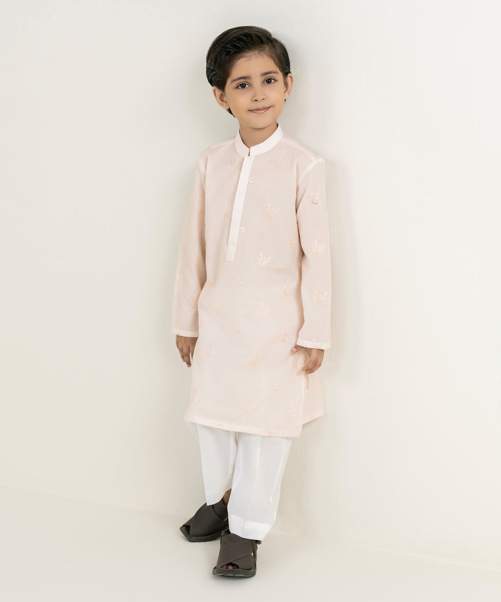 Boy's 100% Cotton Plain Pink Kurta