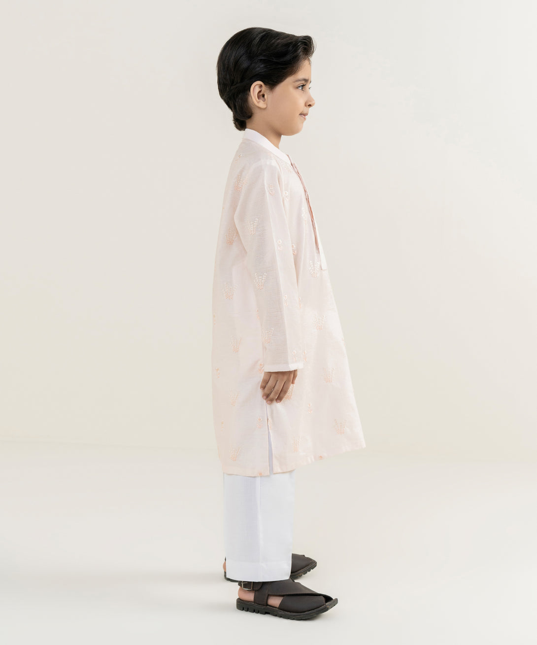 Boy's 100% Cotton Plain Pink Kurta