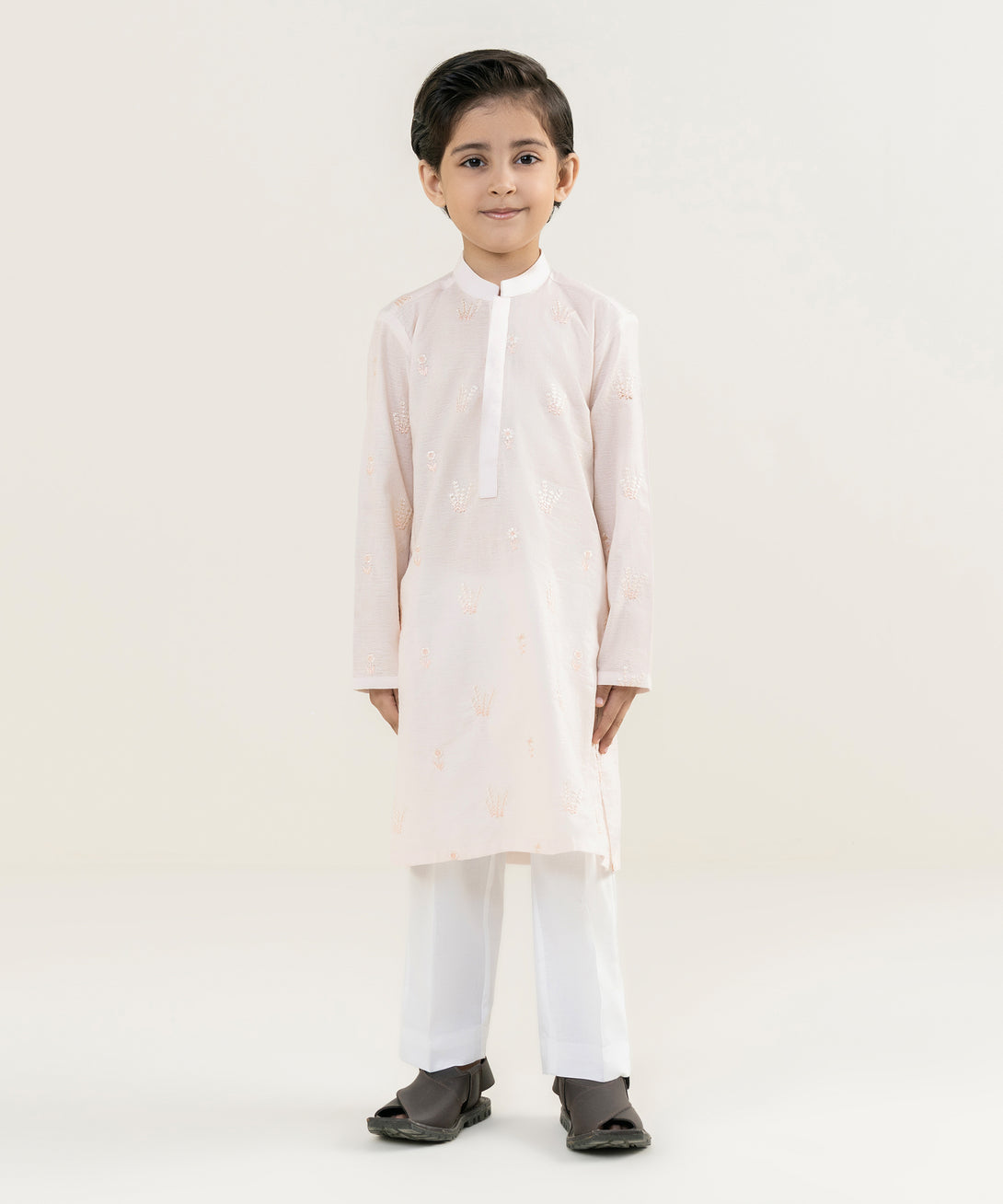 Boy's 100% Cotton Plain Pink Kurta