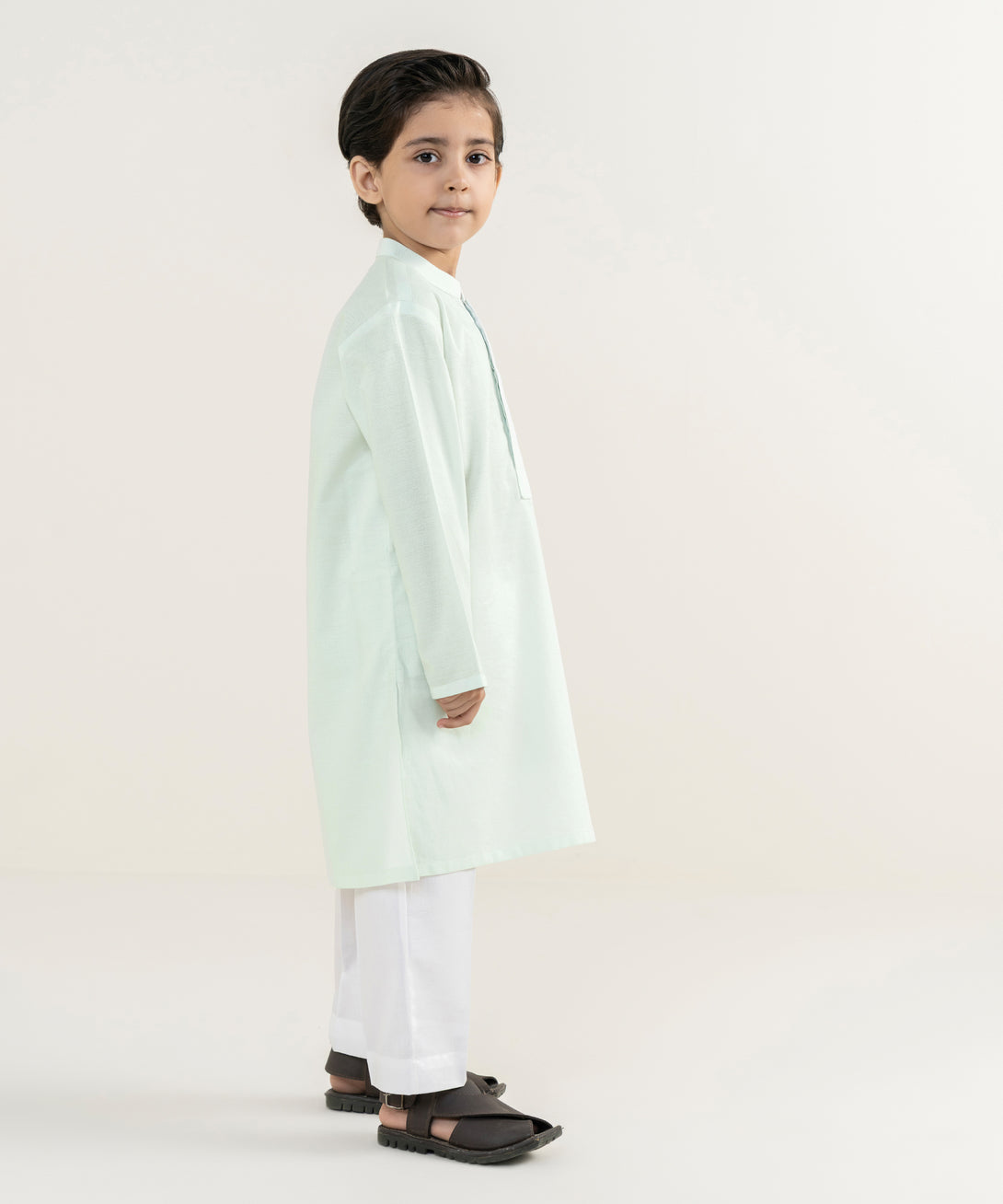 Boy's 100% Cotton Plain Green Kurta