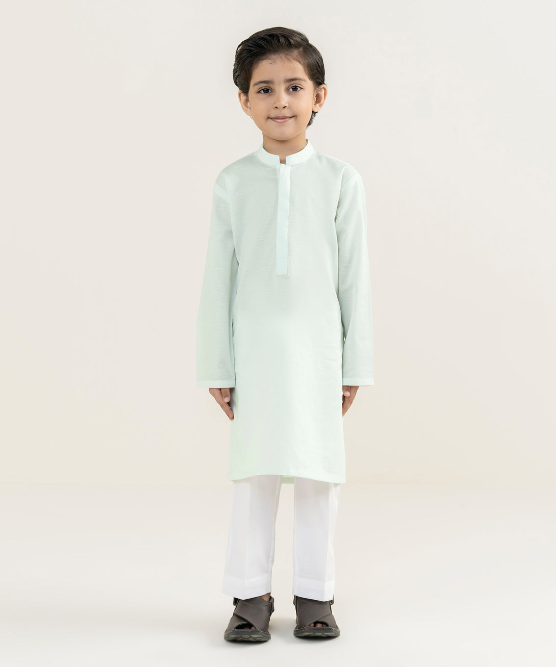 Boy's 100% Cotton Plain Green Kurta