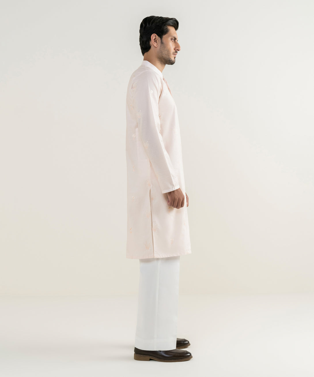 Men's 100% Cotton Embroidered Pink Kurta