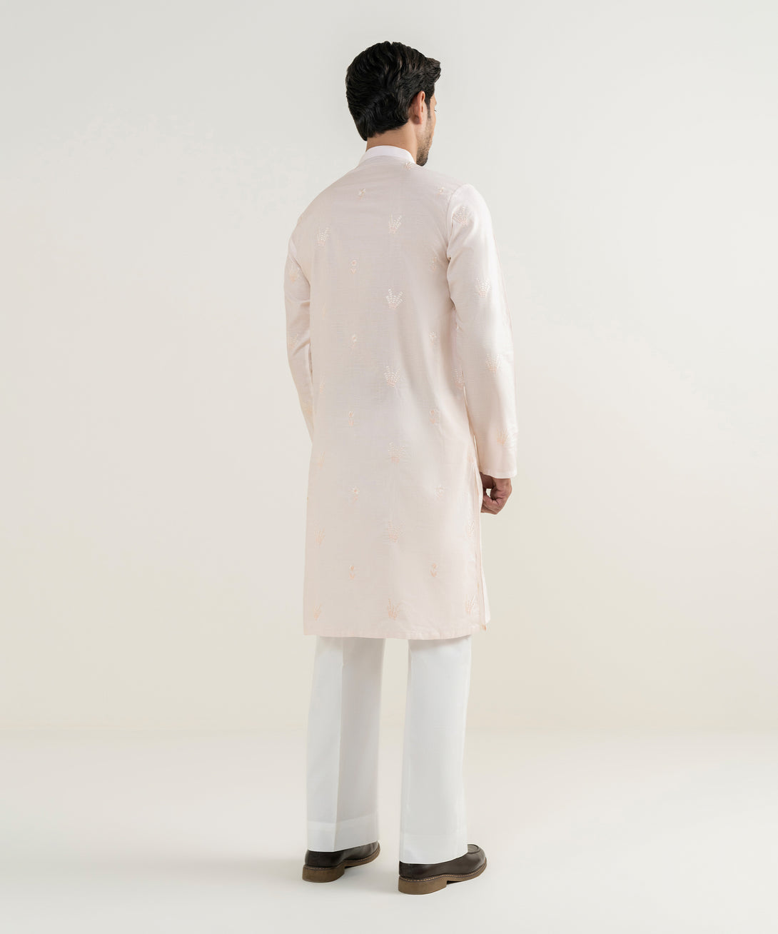 Men's 100% Cotton Embroidered Pink Kurta