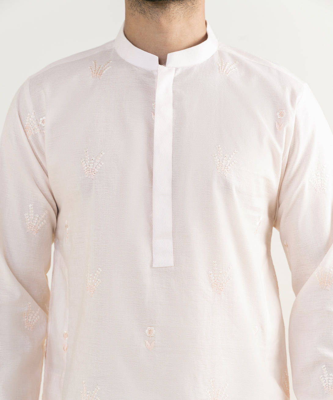 Men's 100% Cotton Embroidered Pink Kurta