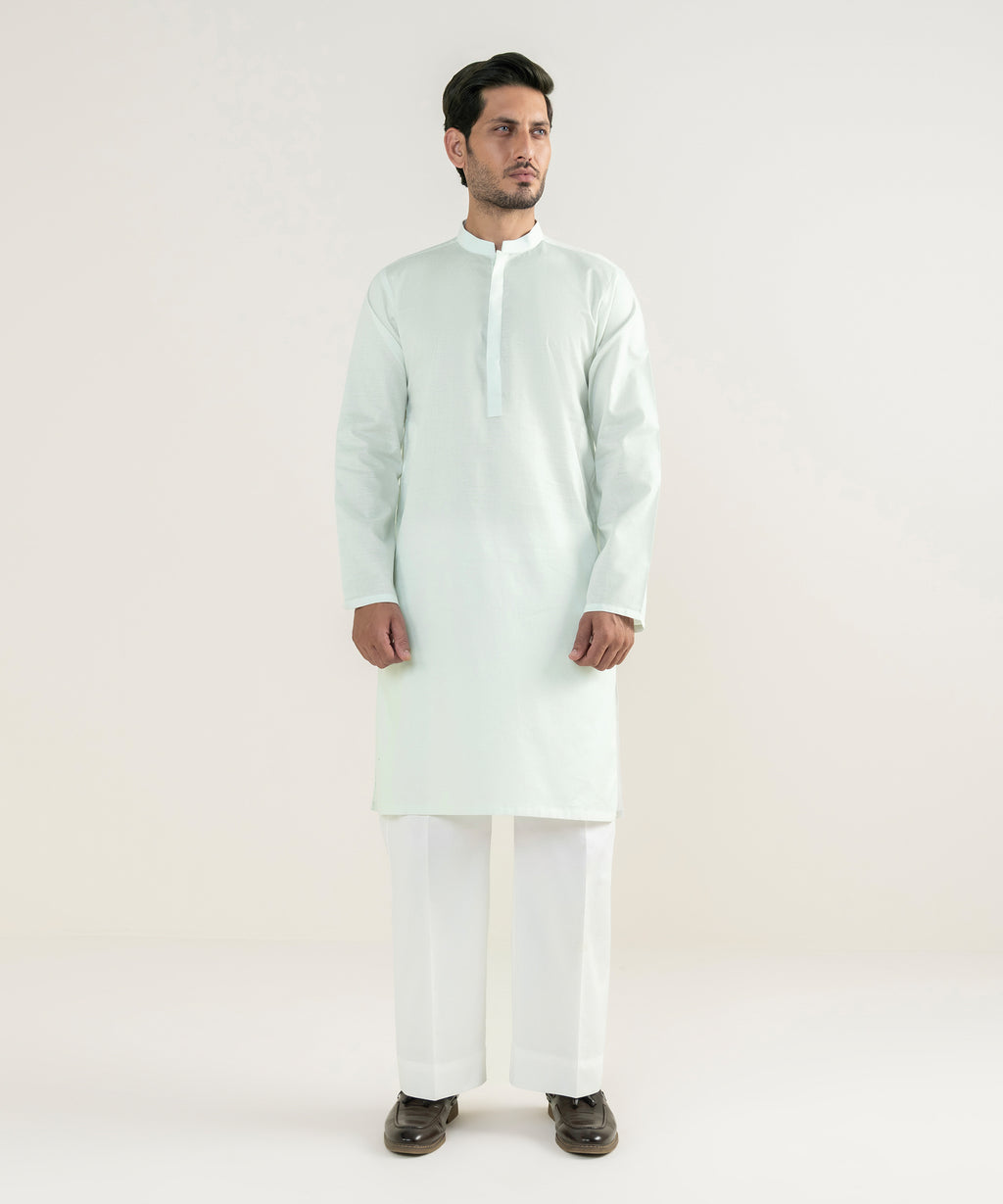 Men's 100% Cotton Embroidered Green Kurta