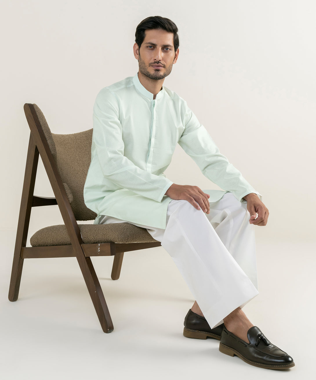 Men's 100% Cotton Embroidered Green Kurta