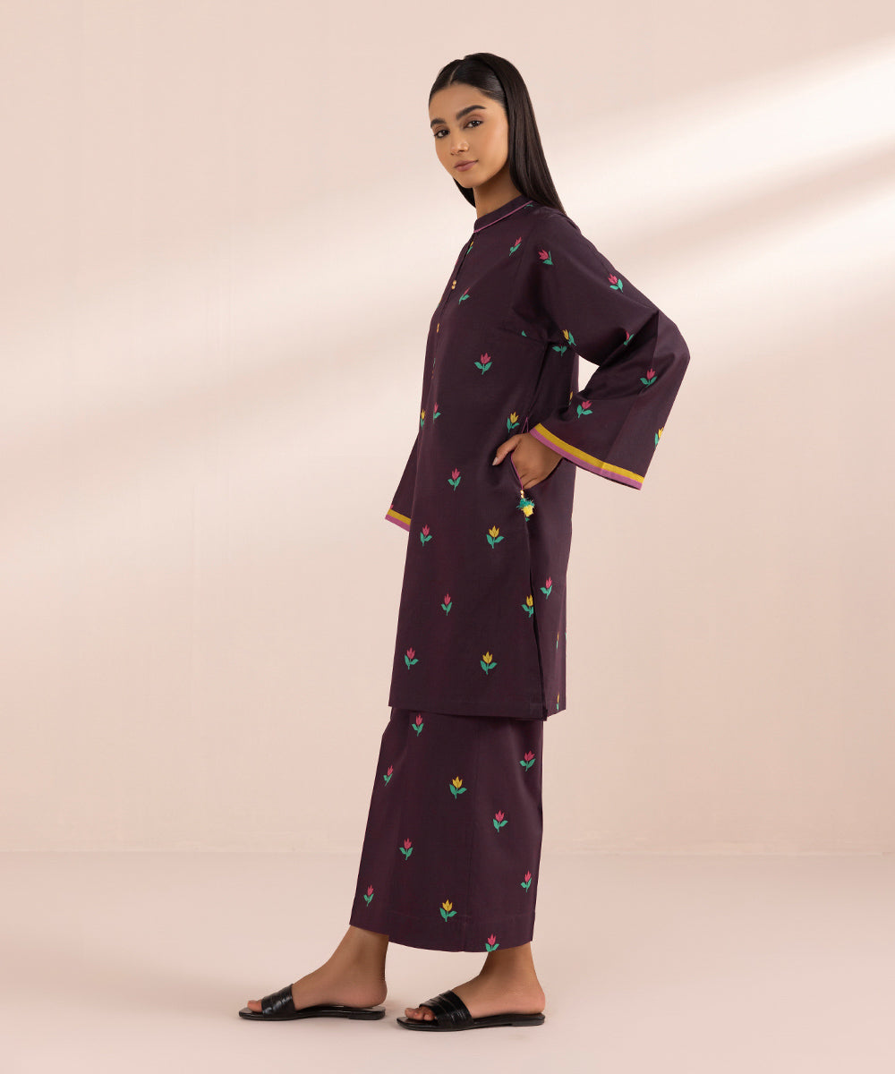 Women's Pret Textured Lawn Purple Printed A-Line Shirt