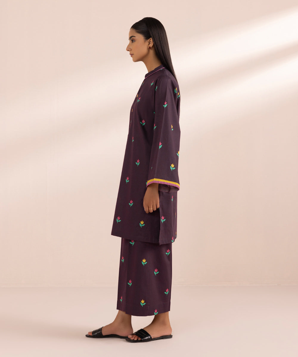 Women's Pret Textured Lawn Purple Printed A-Line Shirt