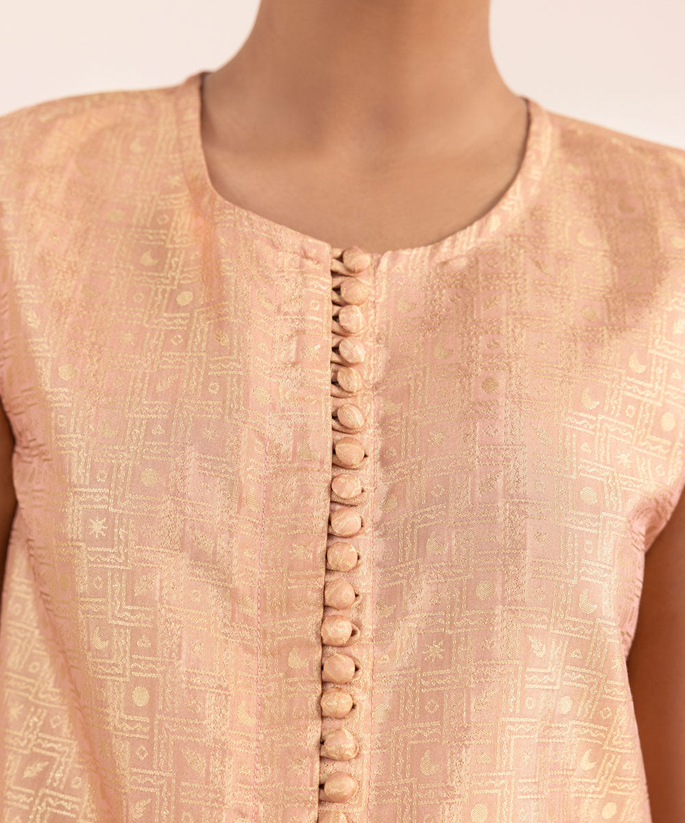 Women's Pret Fancy Jacquard Dyed Pink A-Line Shirt