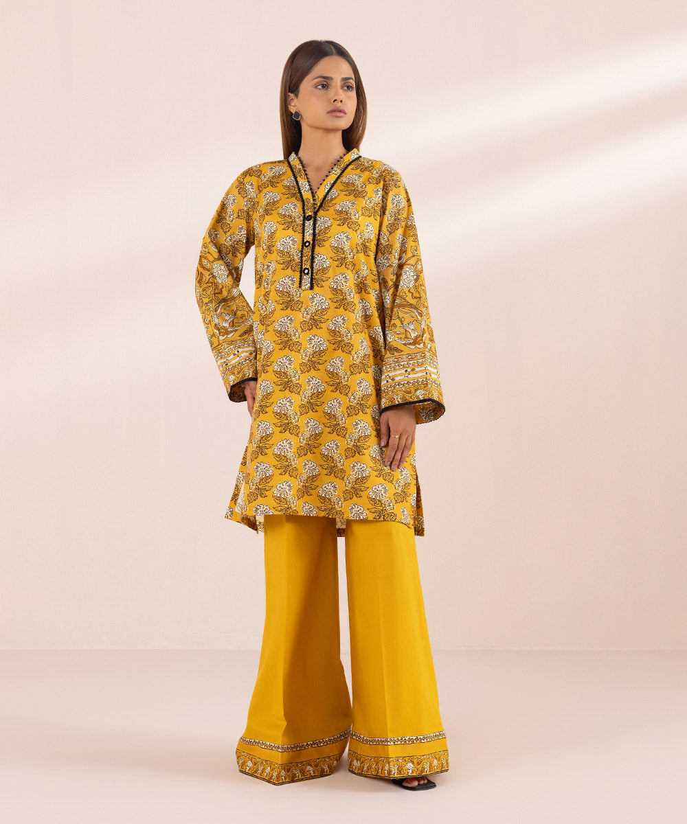 Women's Pret Textured Lawn Yellow Printed Straight Shirt
