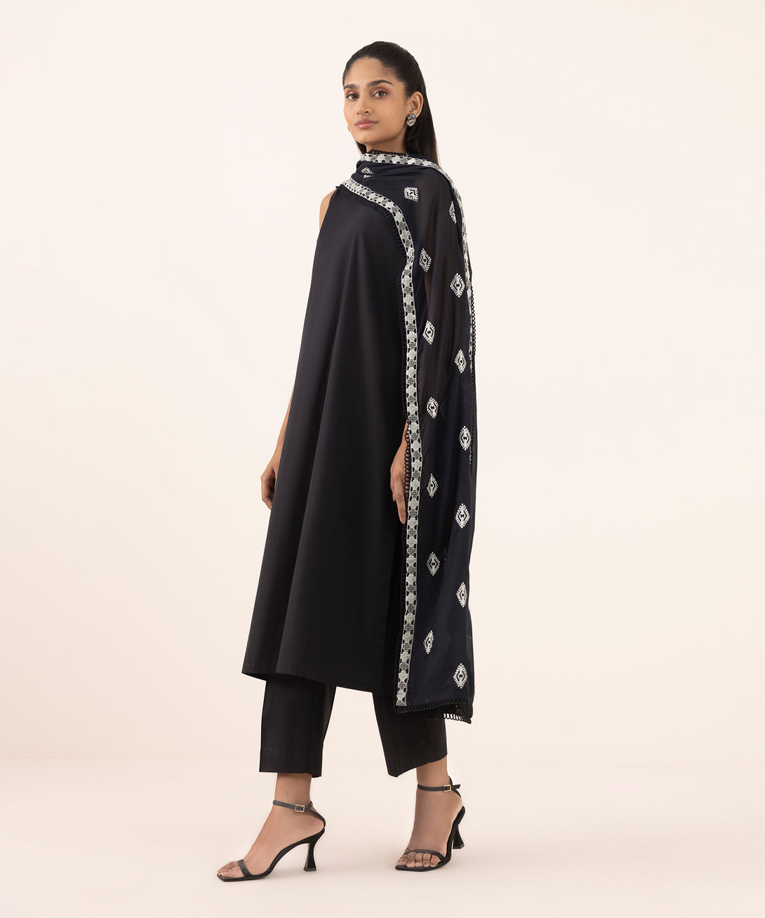 Fine Voile Black Embroidered Dupatta