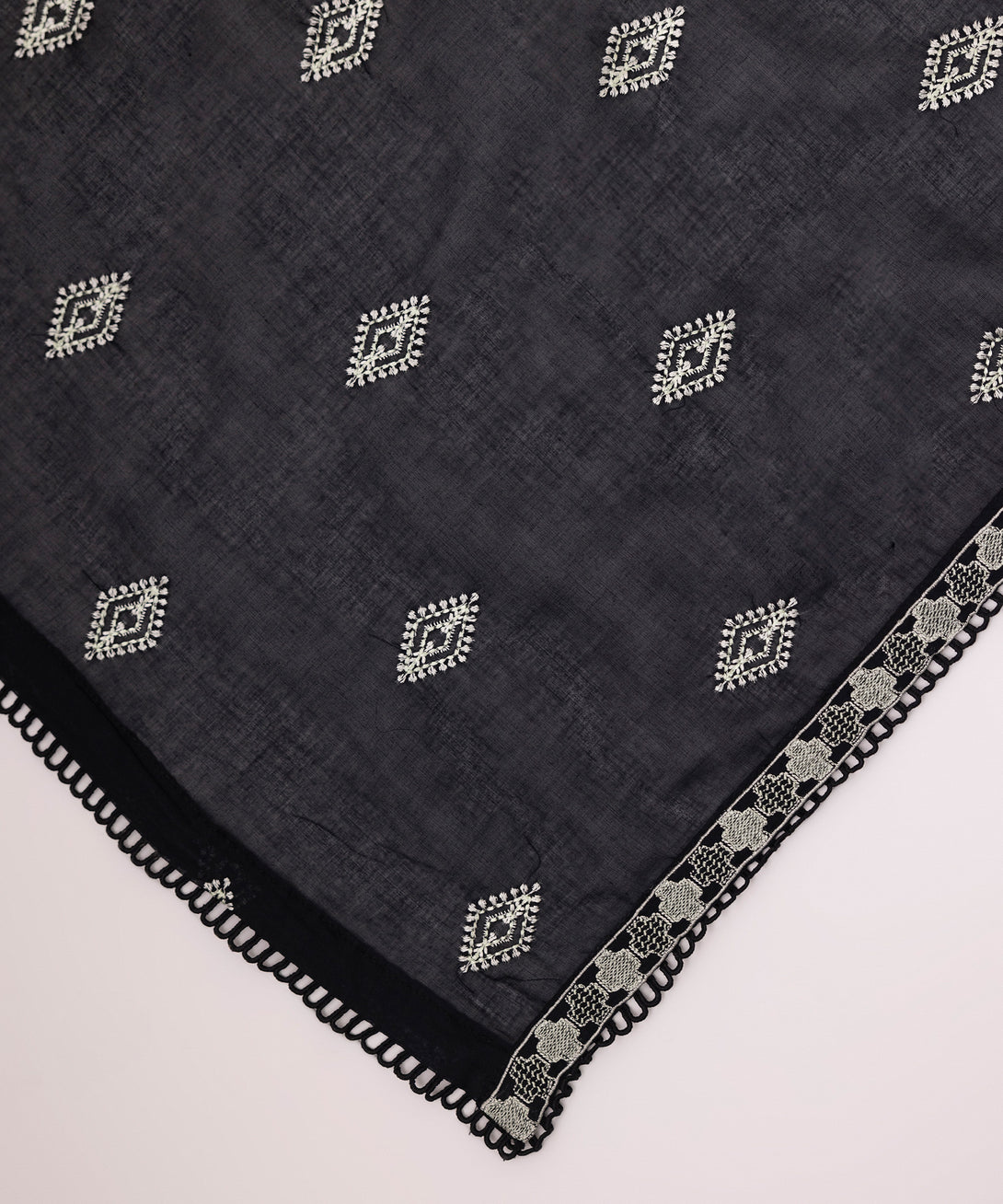 Fine Voile Black Embroidered Dupatta