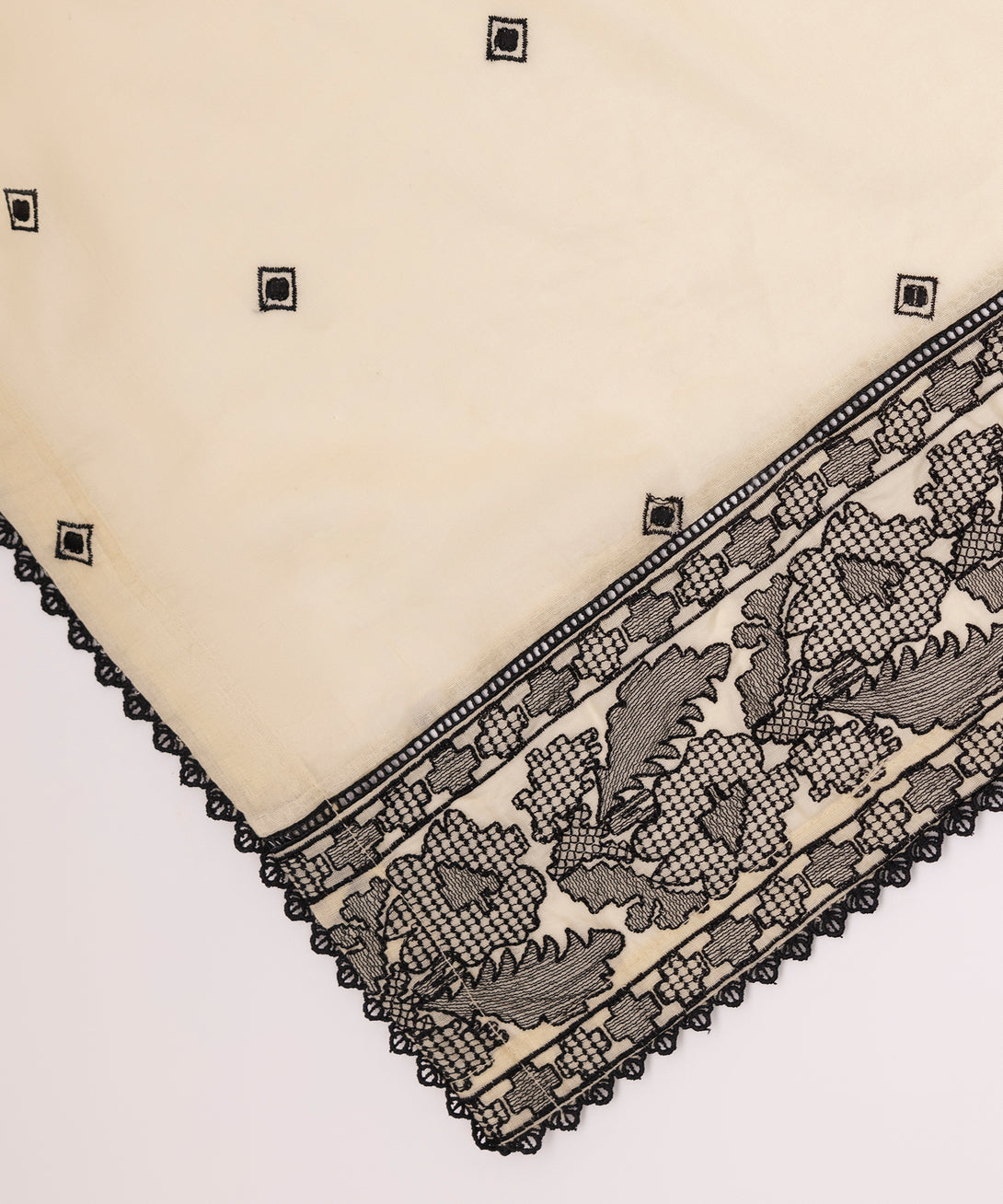 Fine Voile Off White Embroidered Dupatta