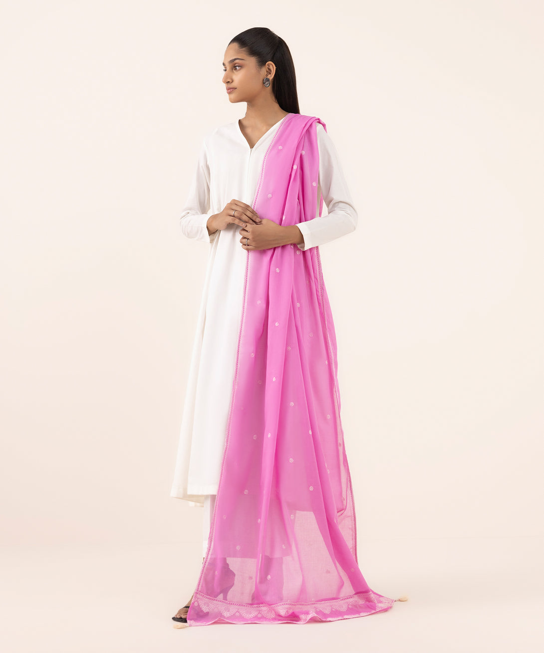 Fine Voile Pink Embroidered Dupatta