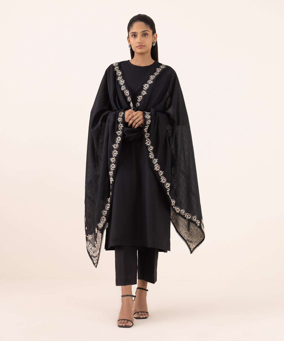 Fine Voile Black Embroidered Dupatta