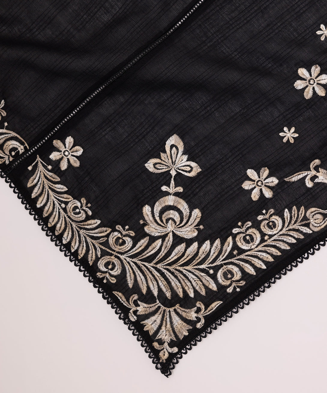 Fine Voile Black Embroidered Dupatta