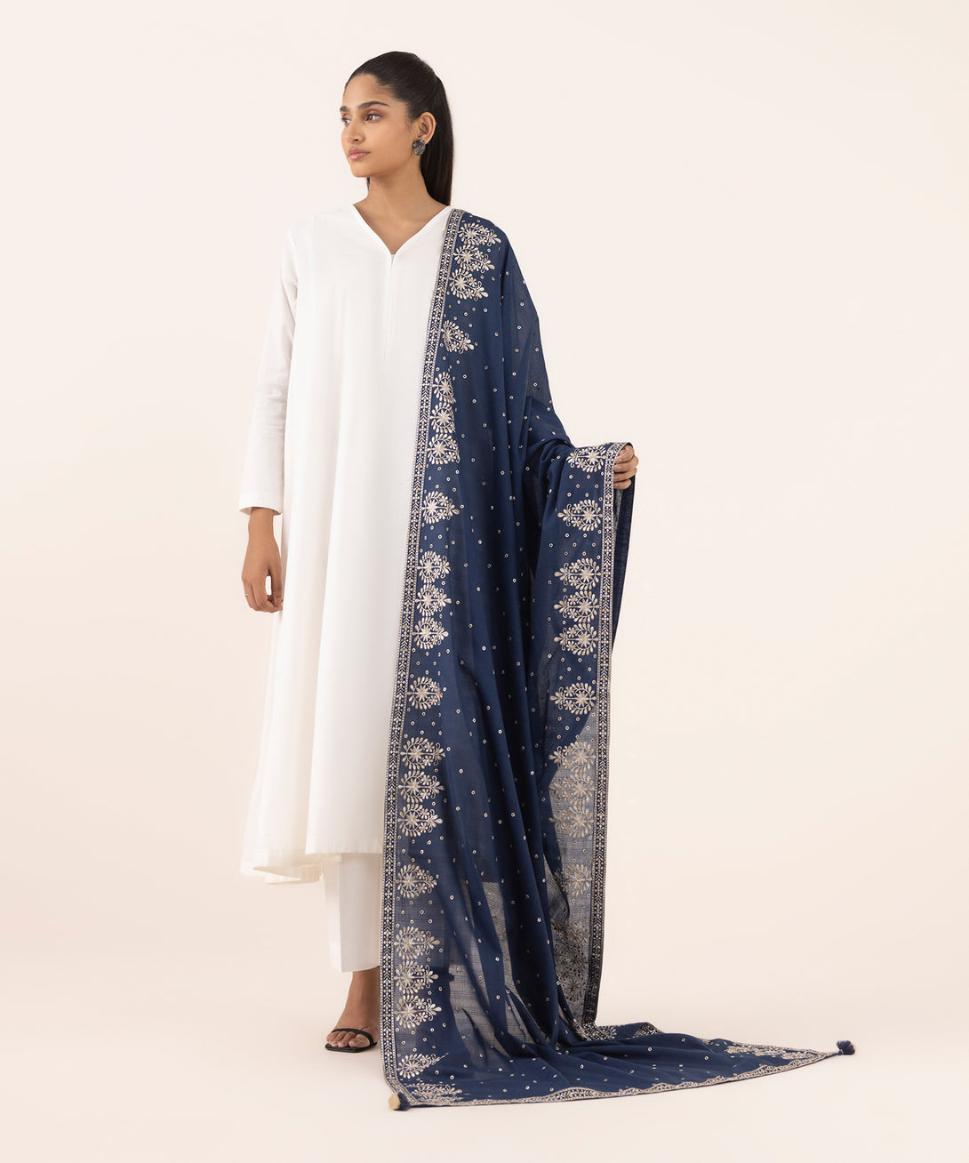 Fine Voile Blue Embroidered Dupatta