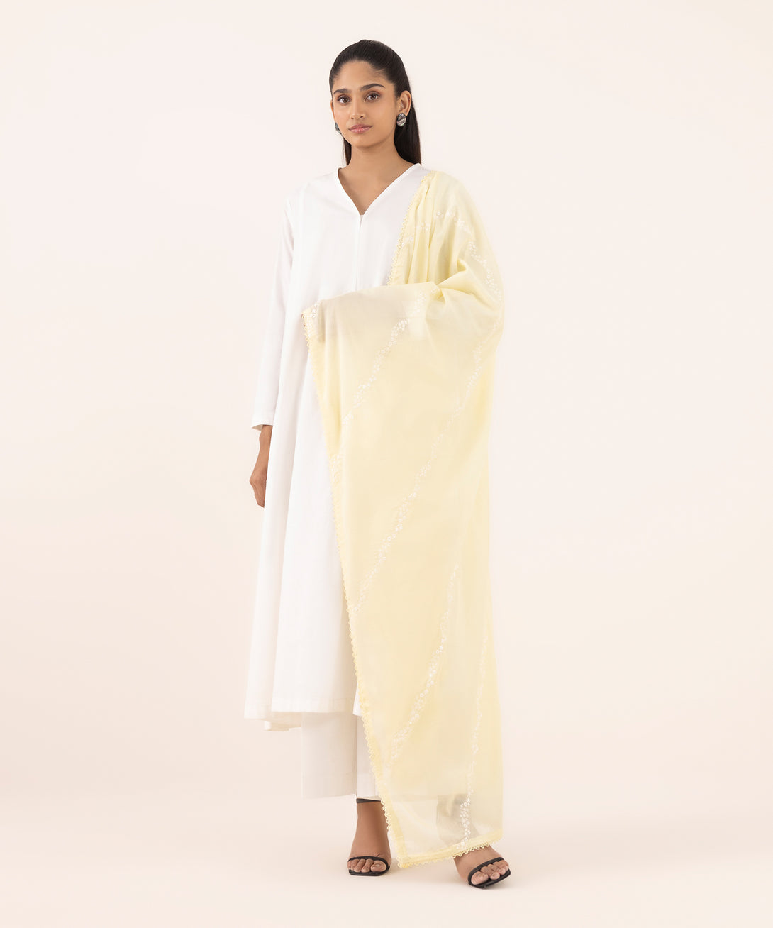 Fine Voile Yellow Embroidered Dupatta