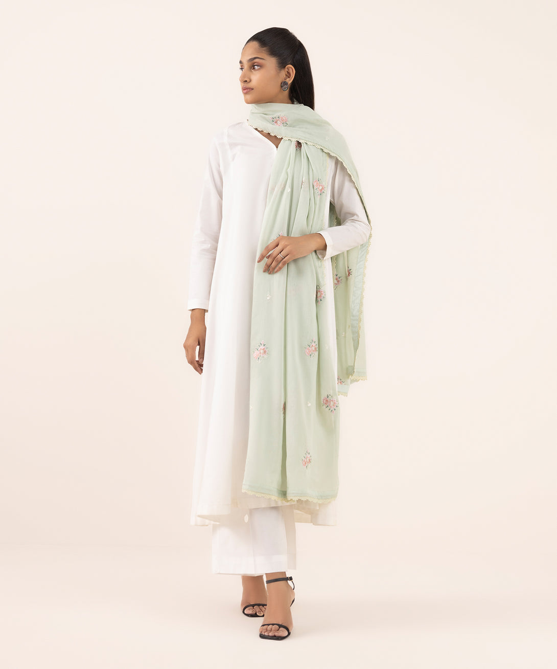 Fine Voile Green Embroidered Dupatta