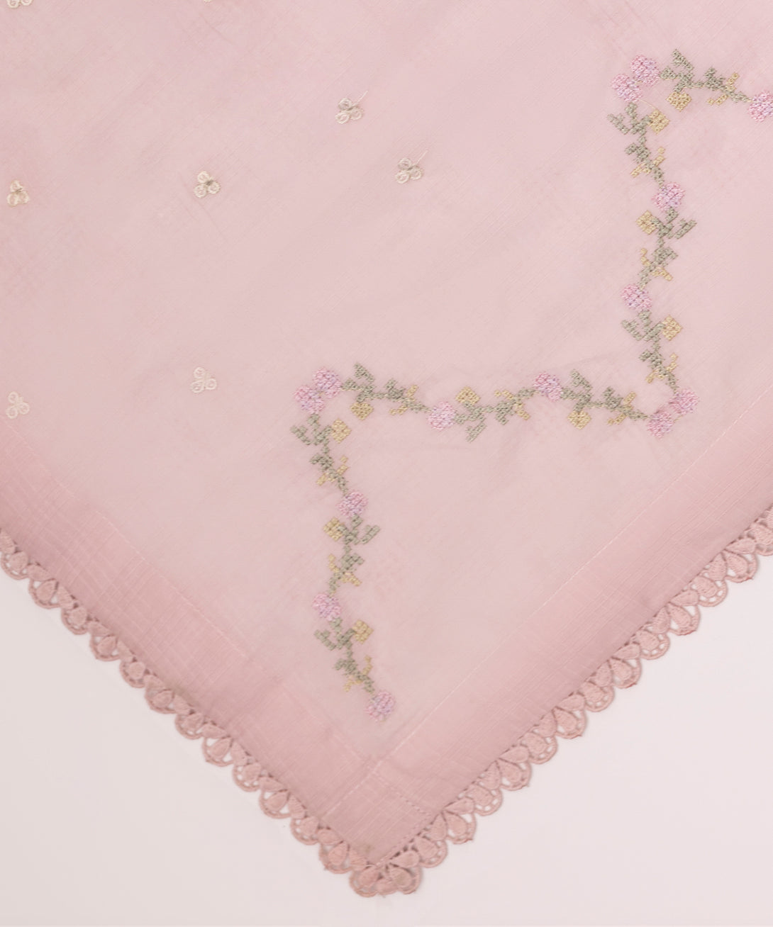Fine Voile Pink Embroidered Dupatta