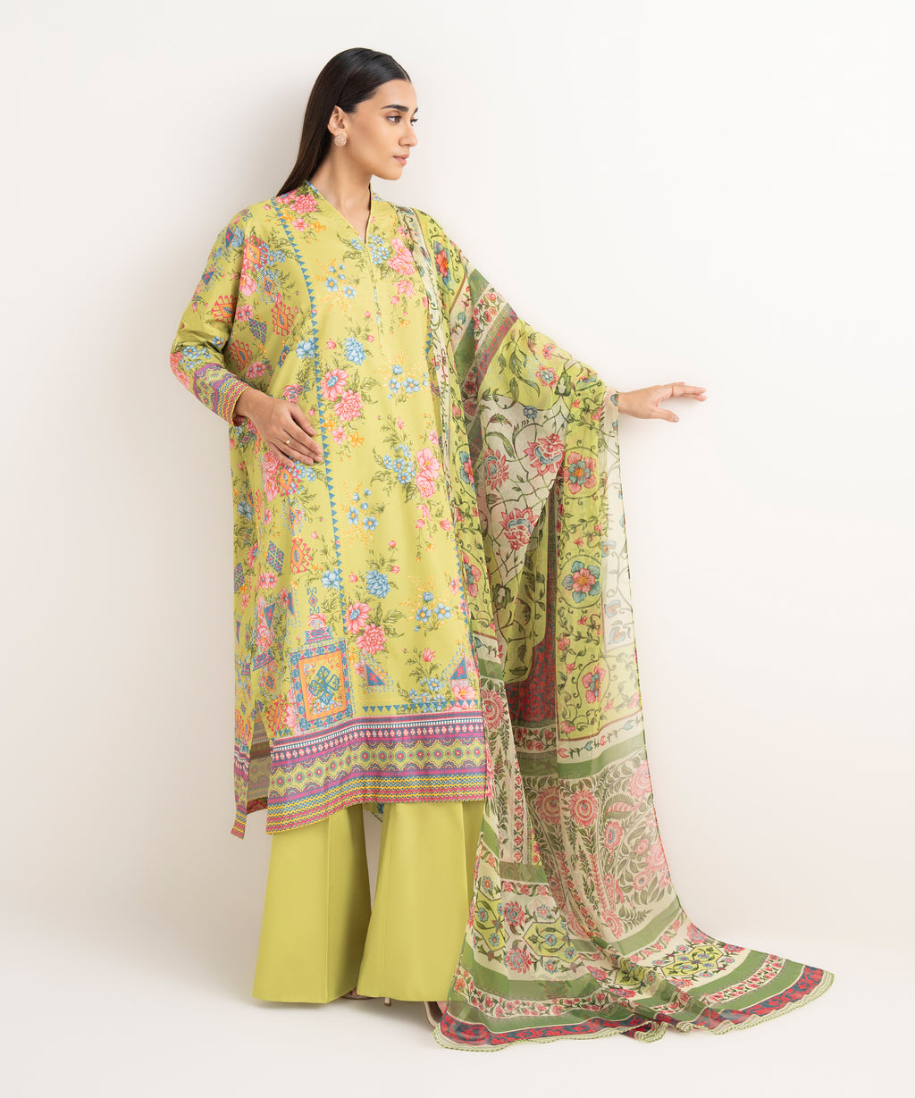 Women's Unstitched Lawn Printed Multi 3 Piece Suit