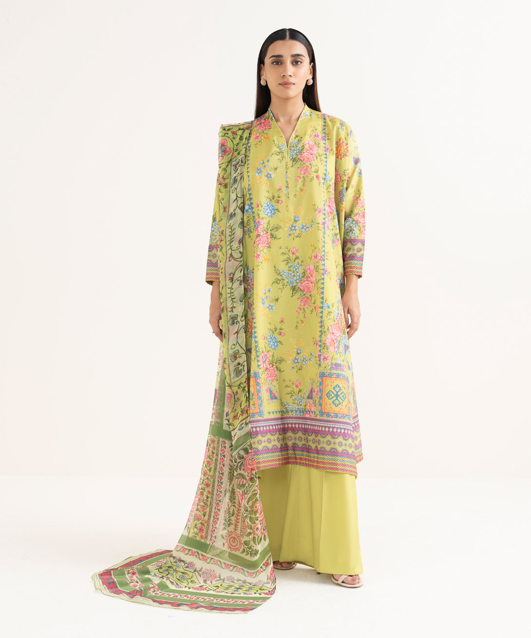 Women's Unstitched Lawn Printed Multi 3 Piece Suit