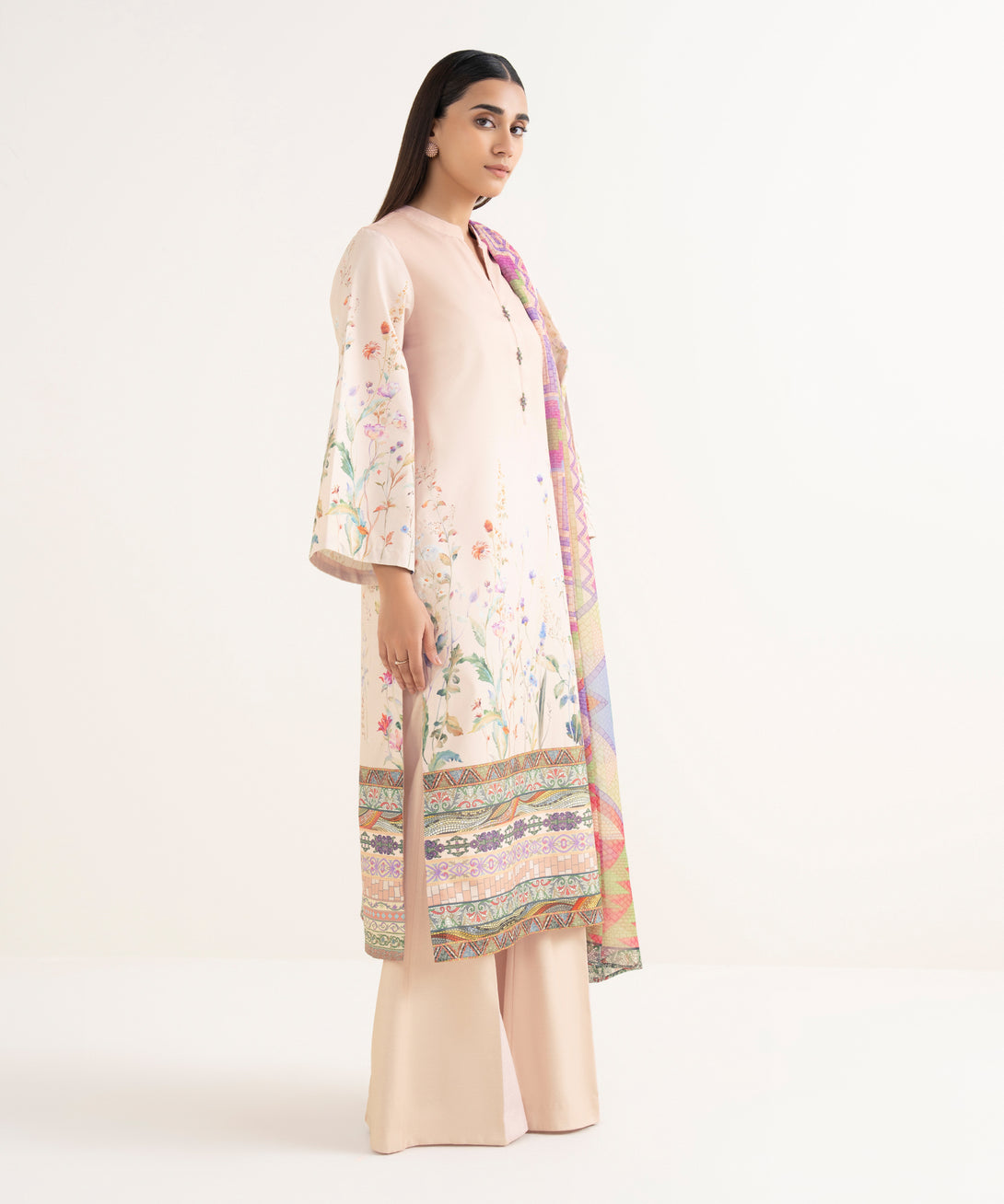 Women's Unstitched Lawn Printed Pink 3 Piece Suit