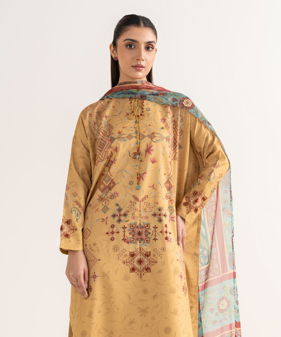 Women's Unstitched Lawn Printed Yellow 3 Piece Suit
