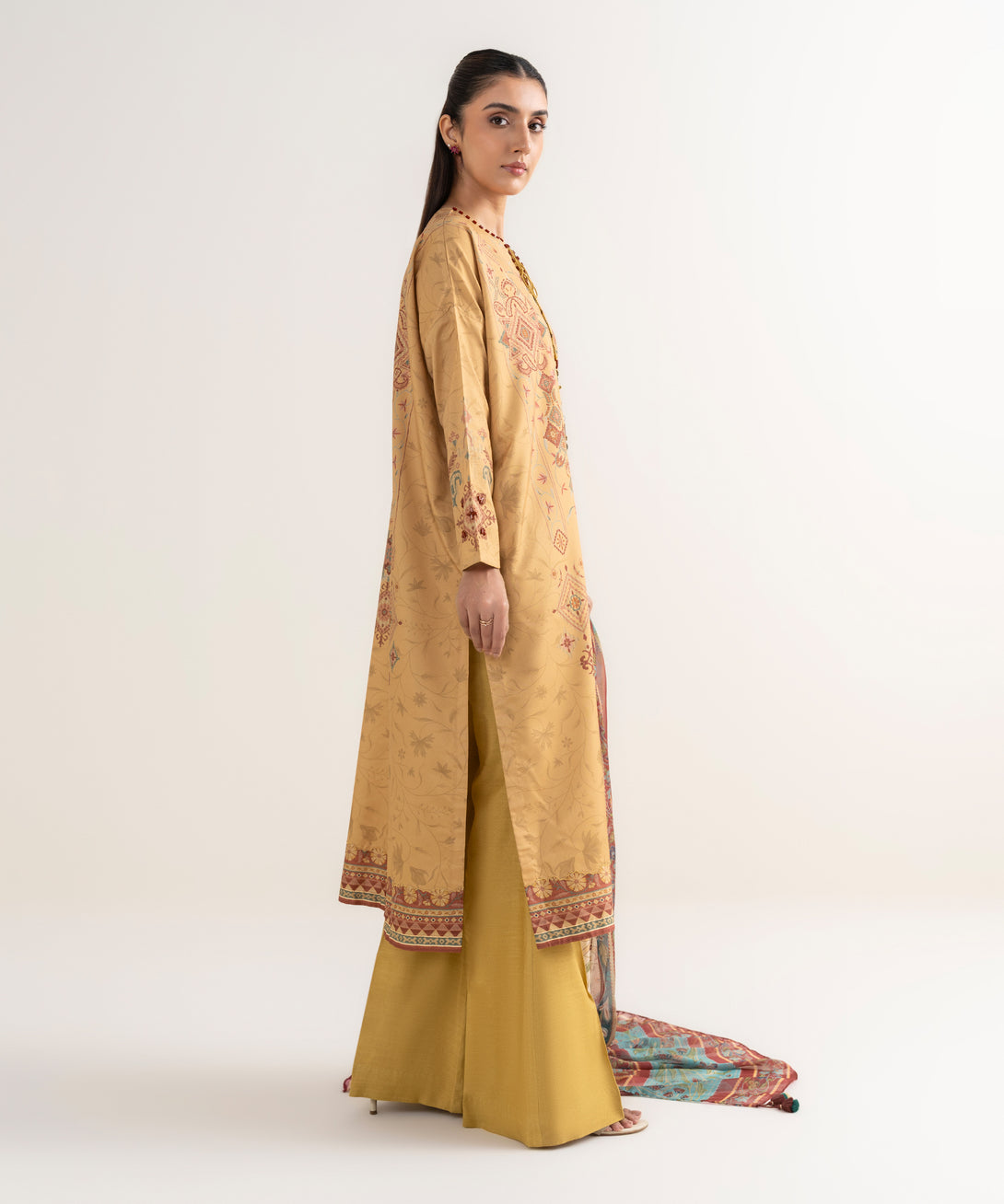 Women's Unstitched Lawn Printed Yellow 3 Piece Suit