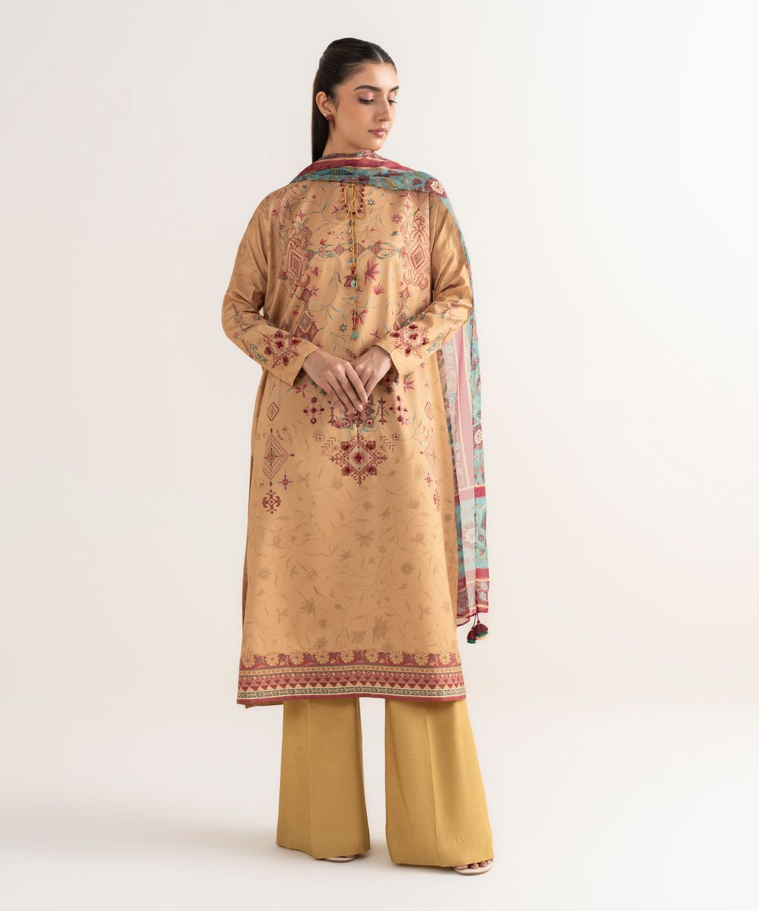 Women's Unstitched Lawn Printed Yellow 3 Piece Suit