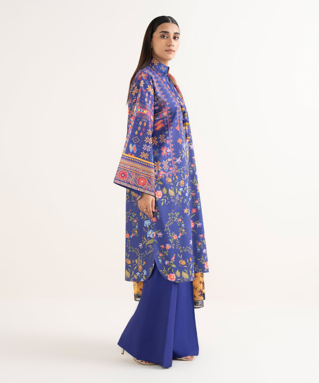 Women's Unstitched Lawn Printed Blue 3 Piece Suit