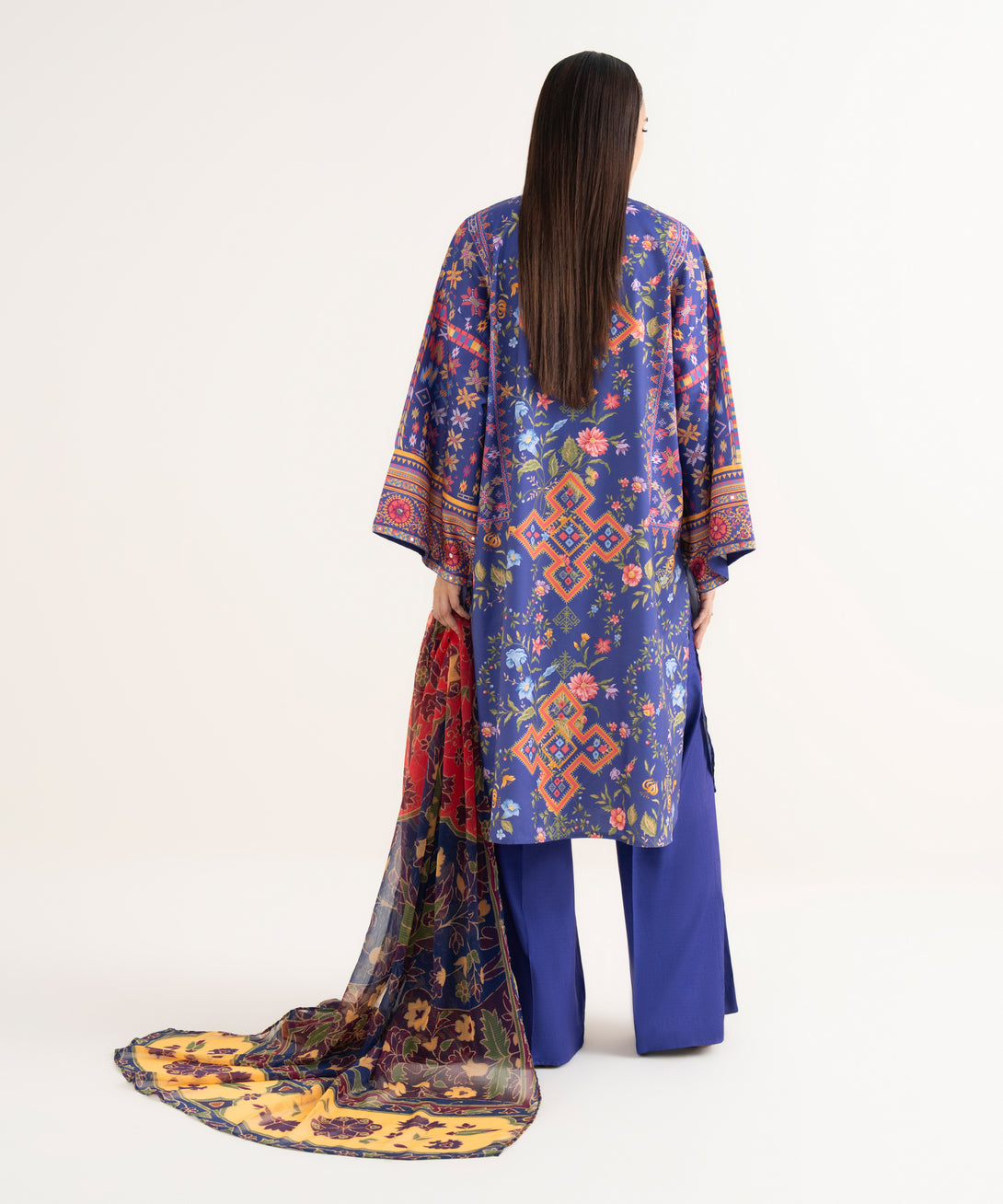 Women's Unstitched Lawn Printed Blue 3 Piece Suit