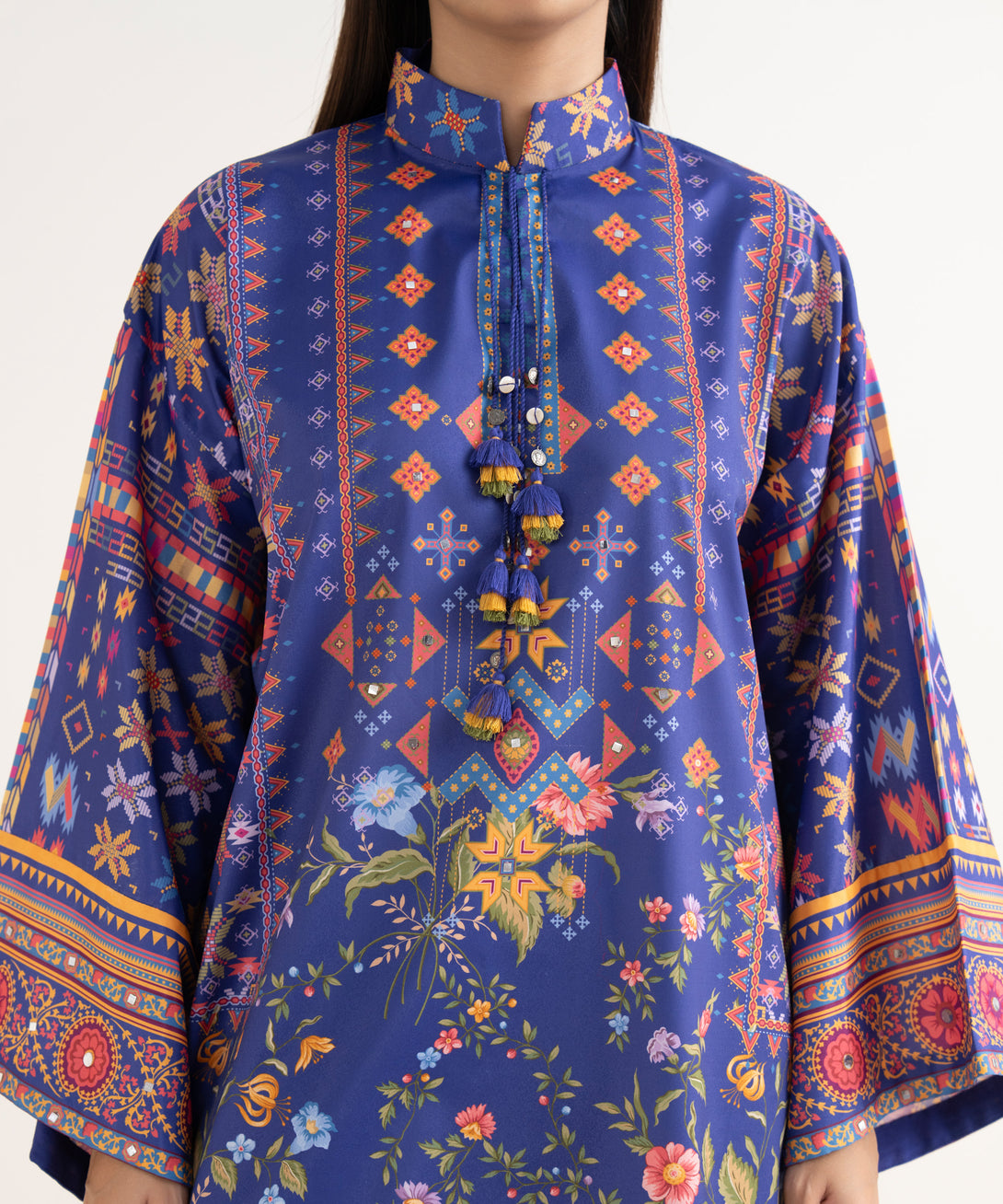 Women's Unstitched Lawn Printed Blue 3 Piece Suit