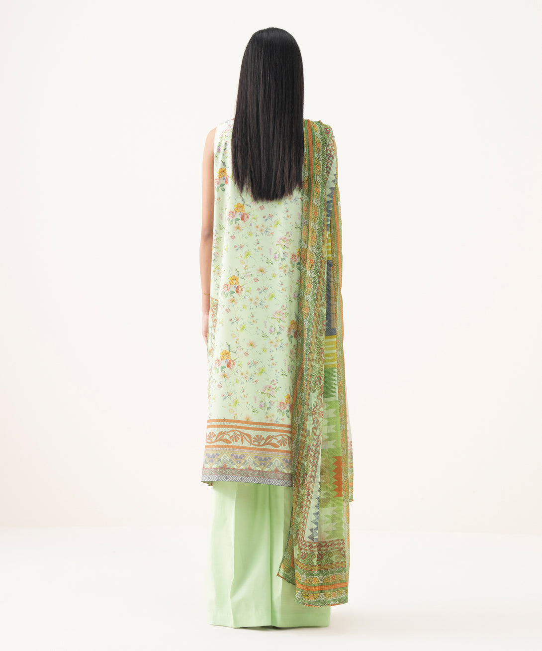 Women's Unstitched Lawn Printed Green 3 Piece Suit