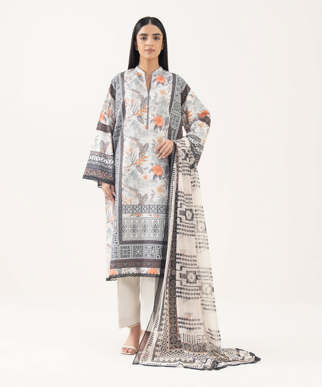 Women's Unstitched Lawn Printed Multi 3 Piece Suit