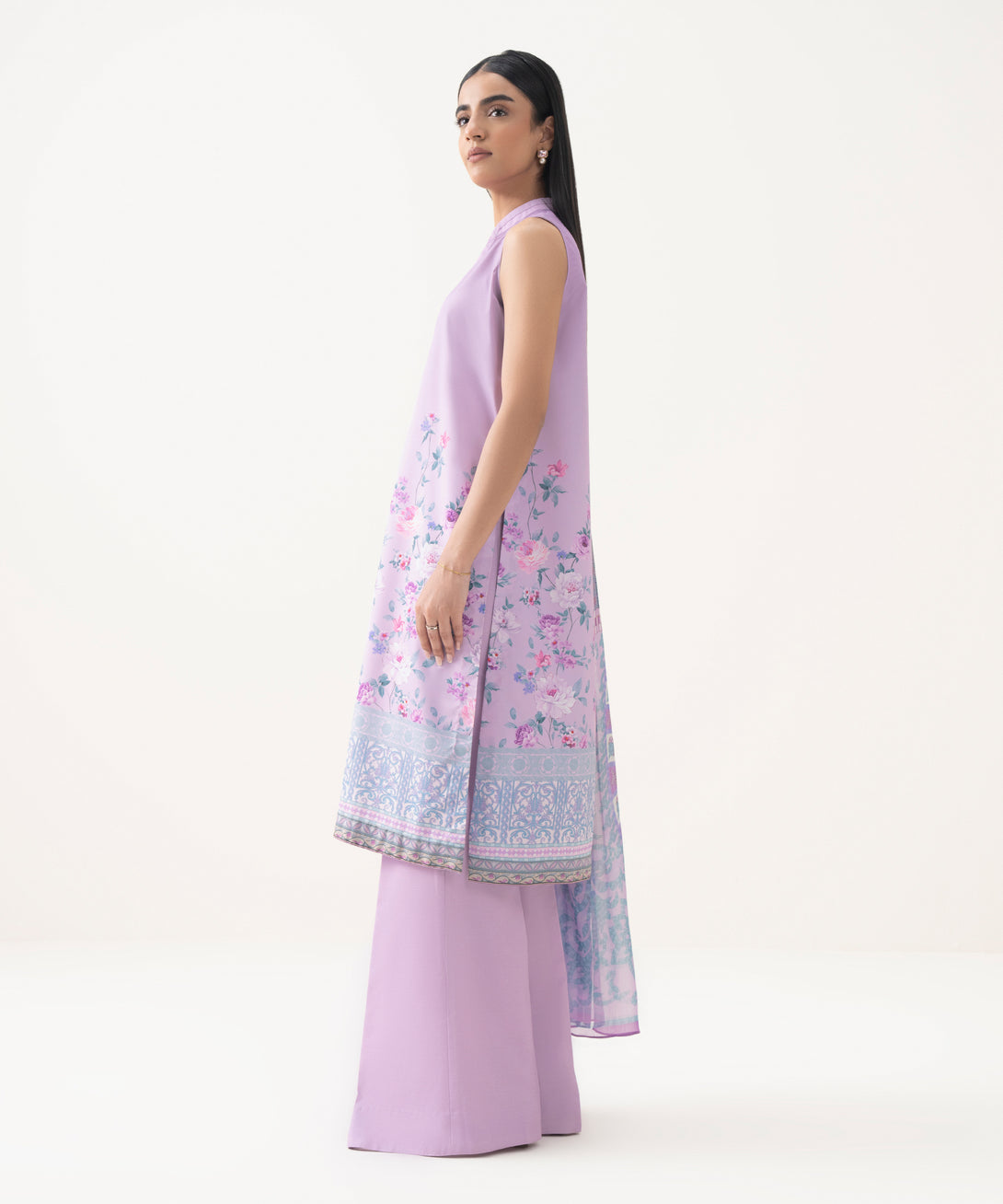 Women's Unstitched Lawn Printed Purple 3 Piece Suit