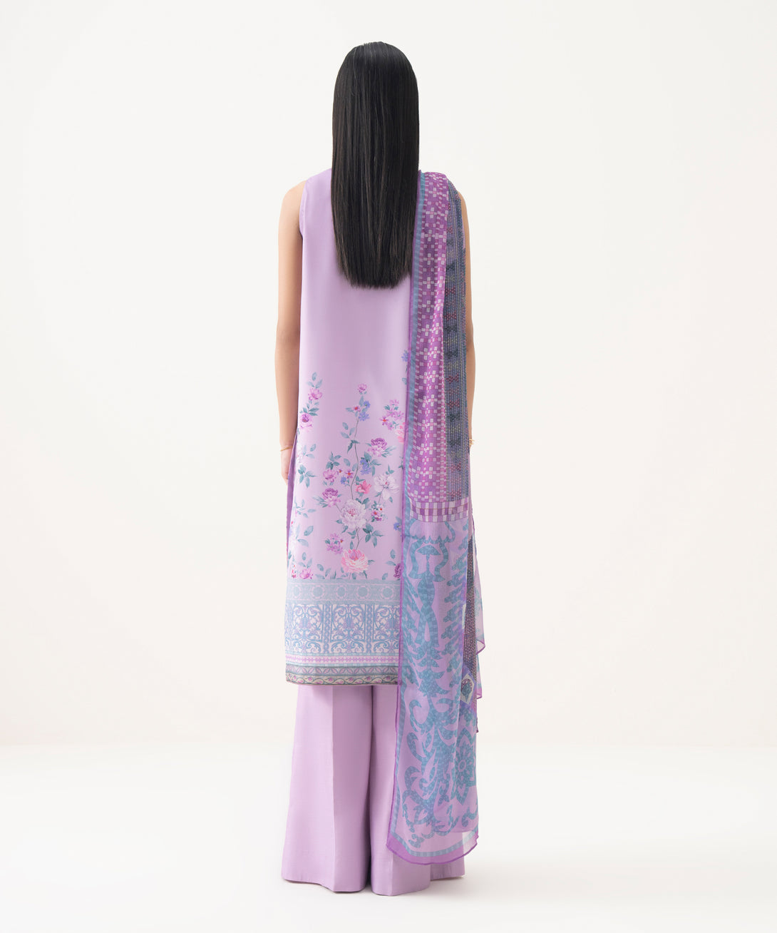 Women's Unstitched Lawn Printed Purple 3 Piece Suit