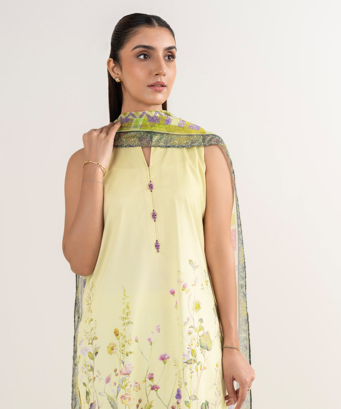 Women's Unstitched Lawn Printed Yellow 3 Piece Suit