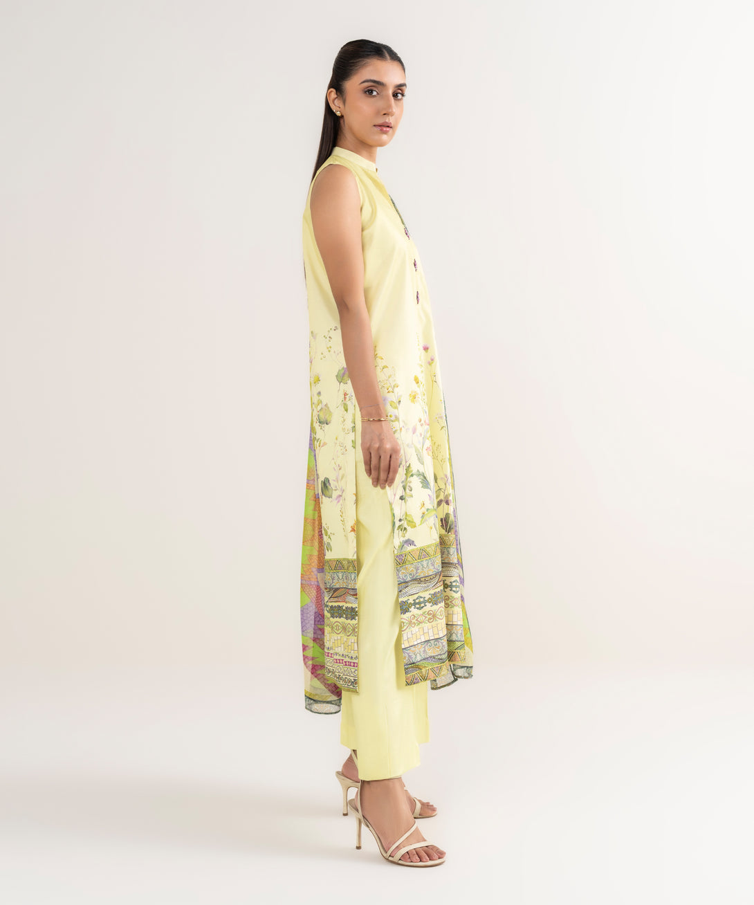 Women's Unstitched Lawn Printed Yellow 3 Piece Suit