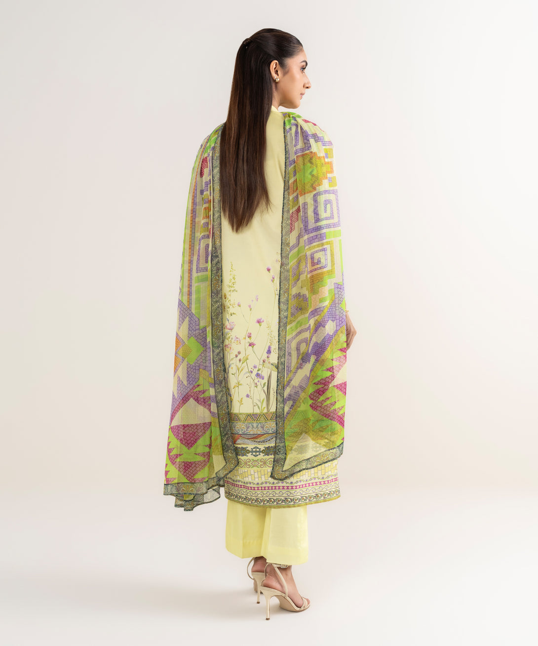 Women's Unstitched Lawn Printed Yellow 3 Piece Suit