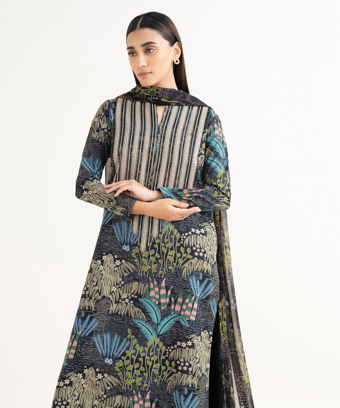 Women's Unstitched Lawn Embroidered Multi 3 Piece Suit