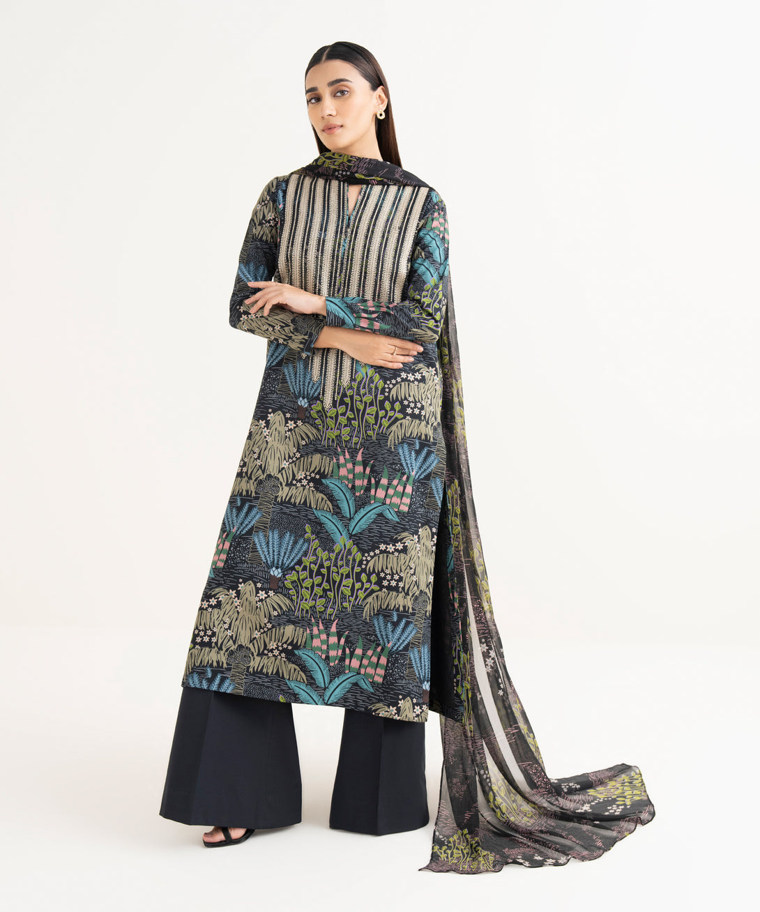 Women's Unstitched Lawn Embroidered Multi 3 Piece Suit