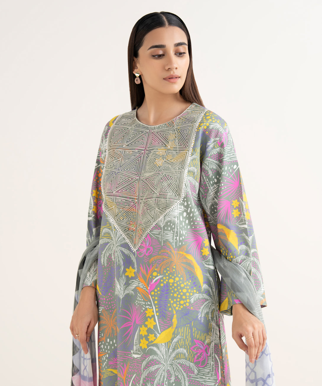 Women's Unstitched Lawn Embroidered Multi 3 Piece Suit