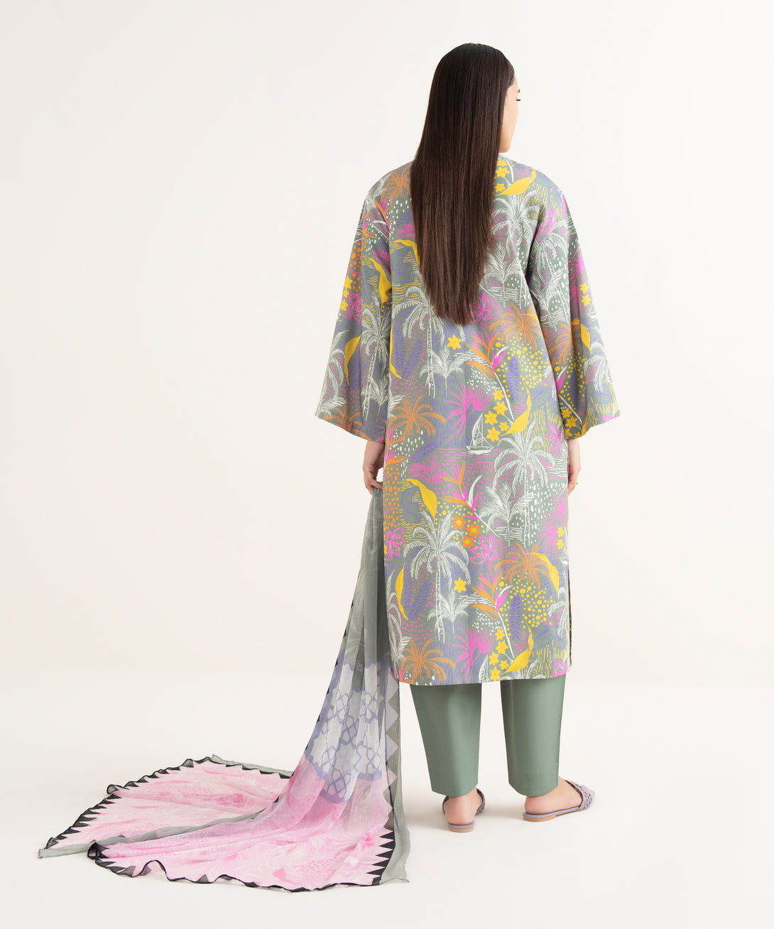 Women's Unstitched Lawn Embroidered Multi 3 Piece Suit