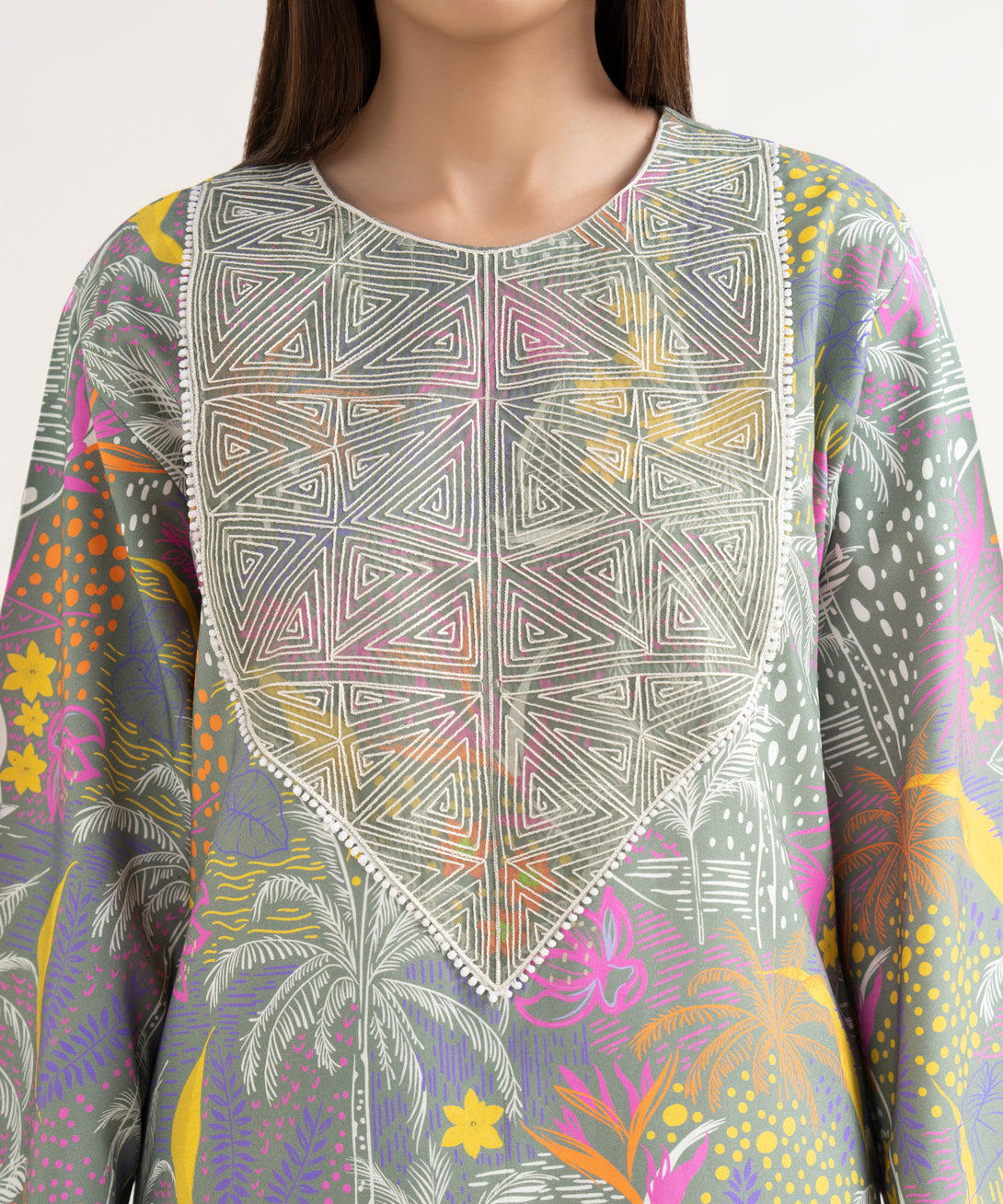 Women's Unstitched Lawn Embroidered Multi 3 Piece Suit