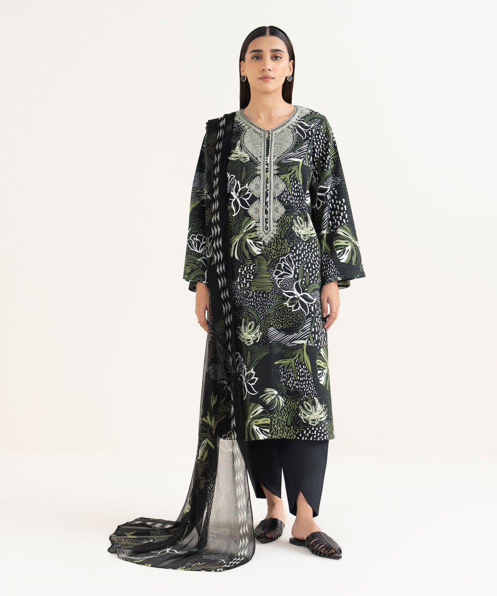 Women's Unstitched Lawn Embroidered Multi 3 Piece Suit